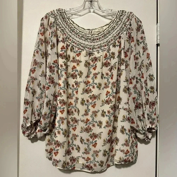 Max Studio cream floral blouse size L - Picture 1 of 8
